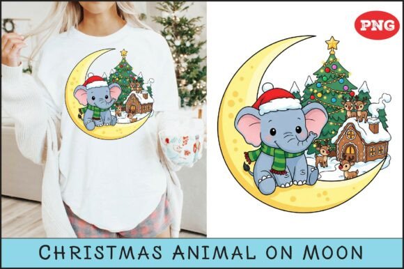 Christmas Animal on Moon Sublimation Illustrations