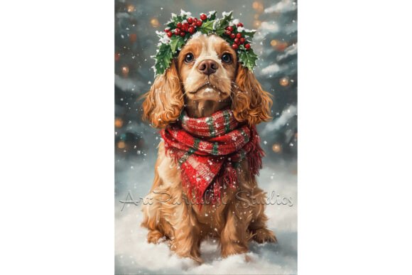 Christmas Cocker Spaniel Holiday Dog Art Illustrations