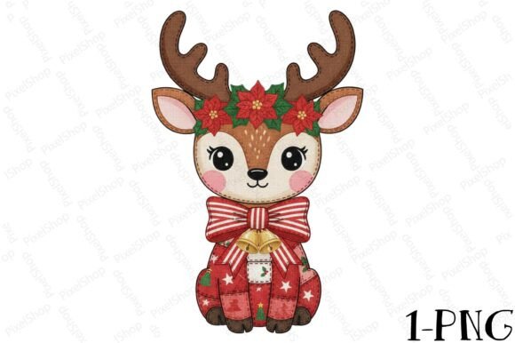 Christmas Deer Patchwork PNG for T-Shirt Designs