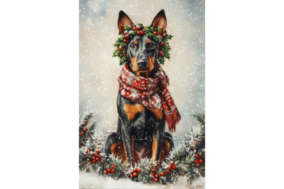 Christmas Doberman Dog Winter Holly Art: Illustrations for Festive Blogs