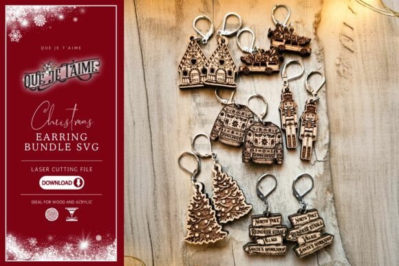 Christmas Earrings SVG Bundle for Winter Amp