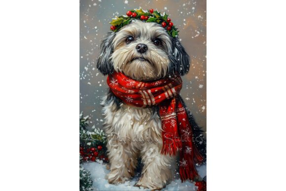 Christmas Lhasa Apso Winter Art & Illustrations