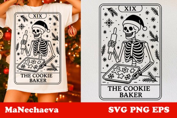 Christmas Skeleton Tarot Card SVG: Illustrations