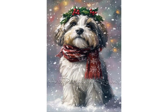 Christmas Tibetan Terrier Wall Art Illustrations