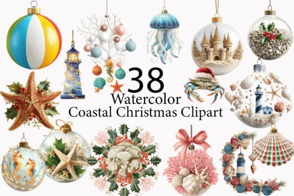 Coastal Christmas Ornament Clipart: Illustrations