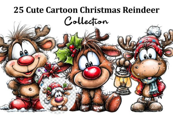 Cute Cartoon Christmas Reindeer Clipart for Illustrations