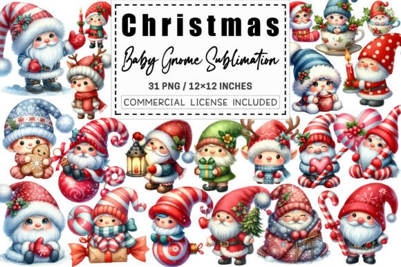 Cute Christmas Baby Gnome Sublimation: Festive Illustrations