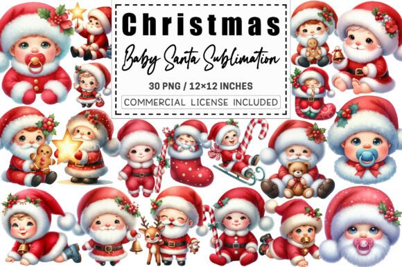Cute Christmas Baby Santa Sublimation Illustrations