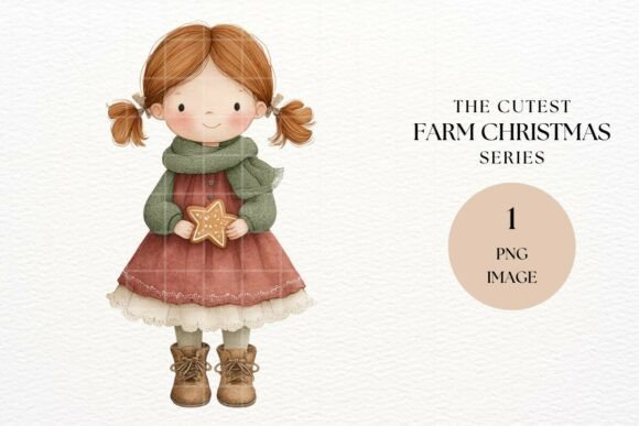 Farmhouse Christmas Girl PNG: Cozy Illustrations