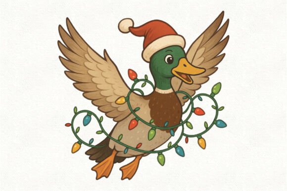 Flying Christmas Duck Design PNG for Illustrations