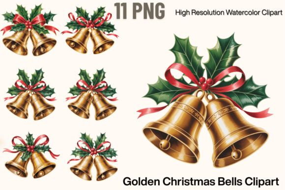 Golden Christmas Bells Clipart Bundle Review