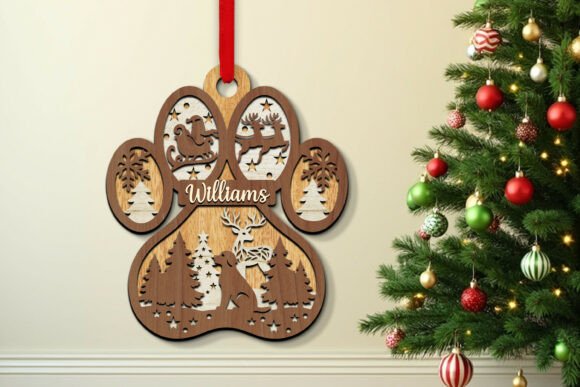 Laser Cut Christmas Dog Paw Ornaments for Winter Amp