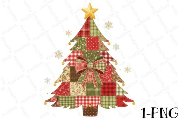 Patchwork Christmas Tree Png for T-Shirt Designs