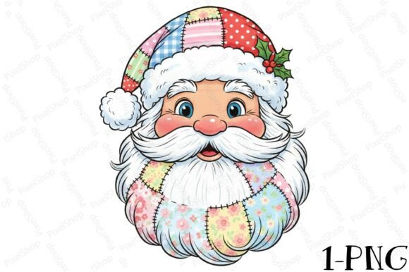 Patchwork Santa PNG for T-Shirt Designs