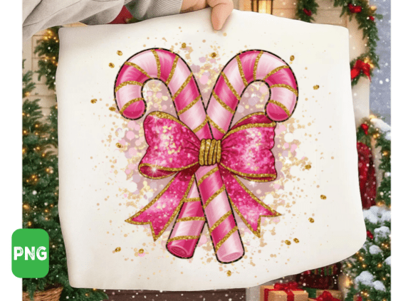 Pink Candy Cane Coquette PNG for Illustrations