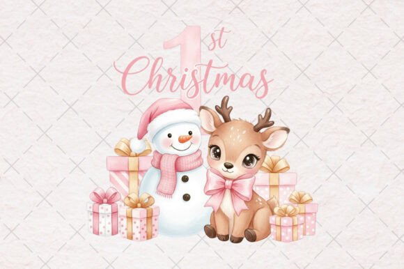Pink Snowman Baby First Christmas PNG: Festive Illustrations for Branding