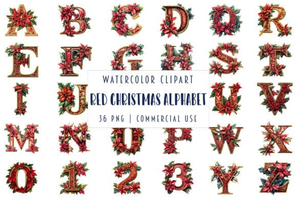 Red Christmas Alphabet Clipart for Illustrations