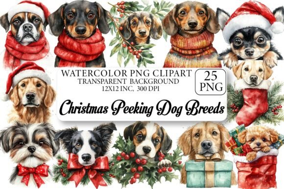 Review: Christmas Peeking Dog Breeds Clipart Illustrations