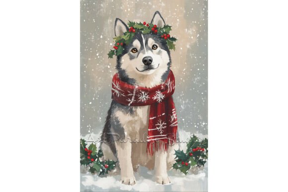 Review: Christmas Siberian Husky Dog Wall Art Illustrations