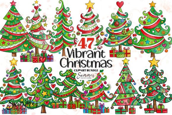 Review: Festive Whimsical Christmas Tree Clipart for Stitching