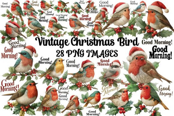 Vintage Christmas Bird Clipart: Crafting Illustrations