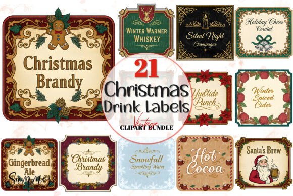 Vintage Christmas Square Drink Label PNG Review