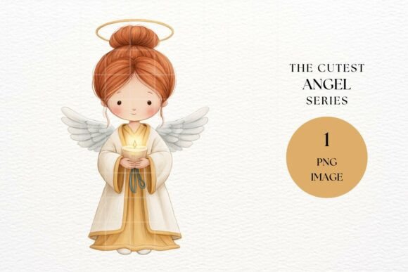 Watercolor Christmas Angel with Candle Illustrations