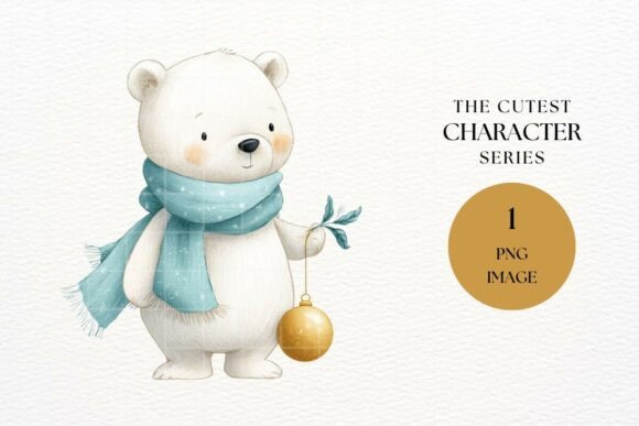Watercolor Polar Bear Christmas Animal Illustrations