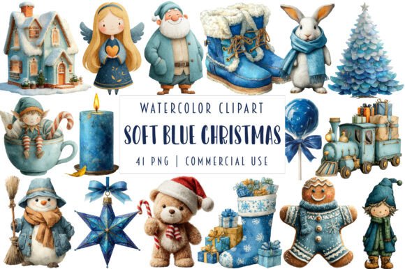 Watercolor Soft Blue Christmas Clipart Review
